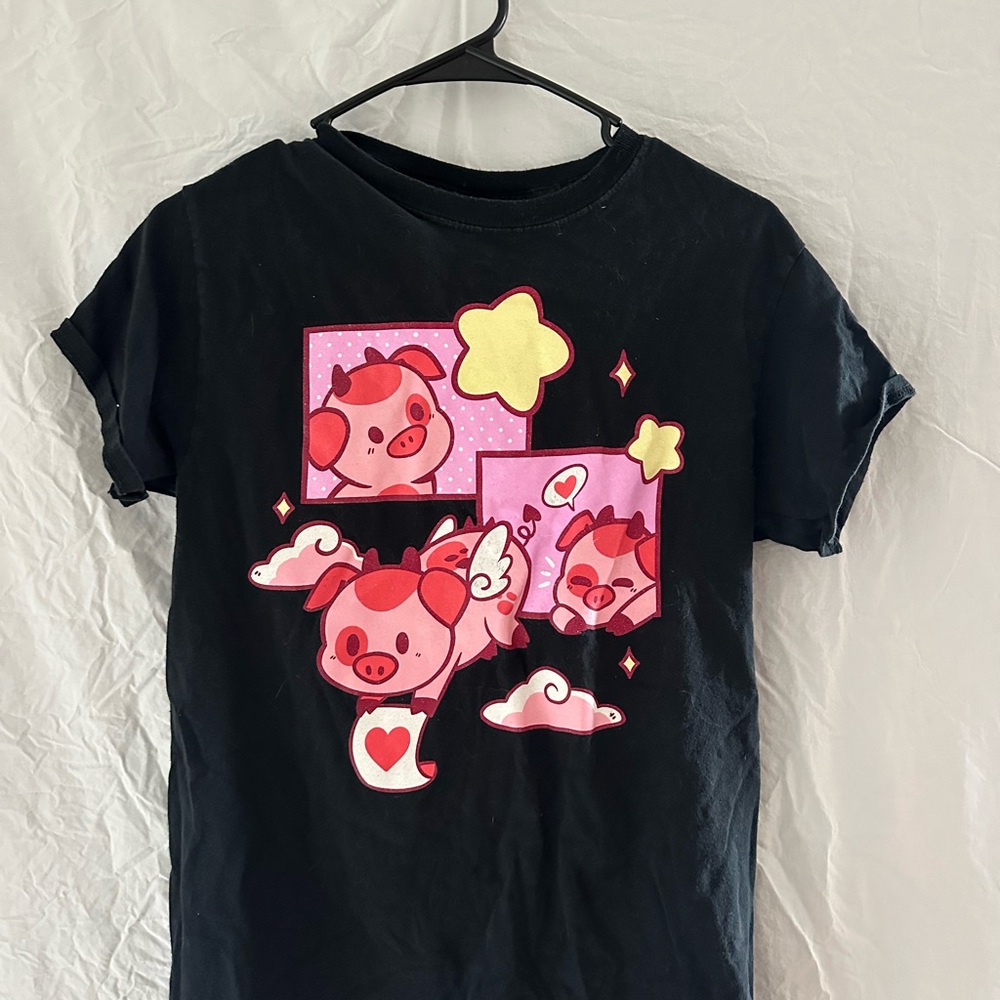 Gildan Black Kids Tee with Pig and Star Design
